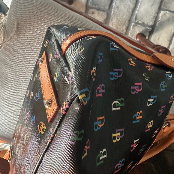 Dooney & Bourke Black Satchel Rainbow DB’s and Vacchetta Leather - Picture 7 of 16